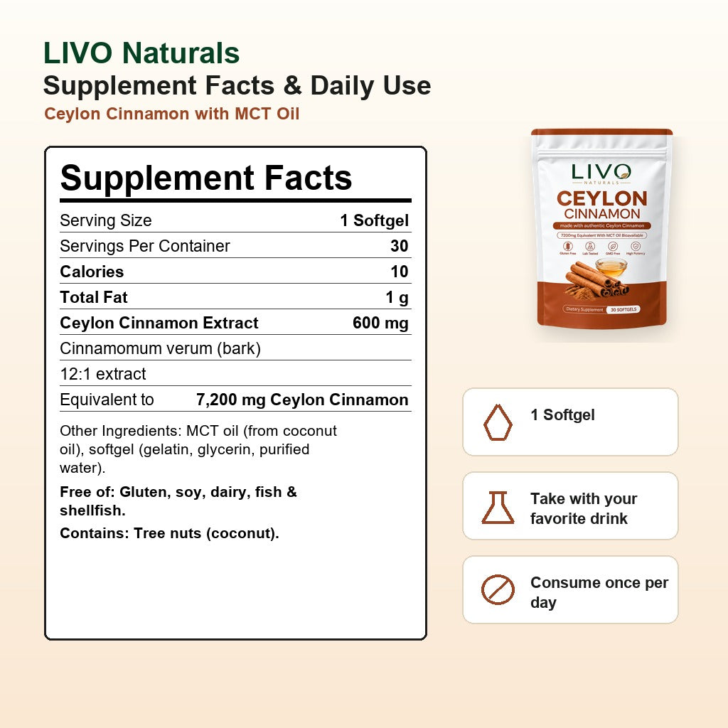 Ceylon Cinnamon 7200mg Equivalent with MCT Oil