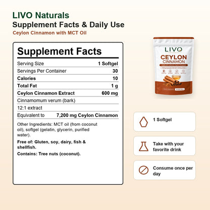 Ceylon Cinnamon 7200mg Equivalent with MCT Oil
